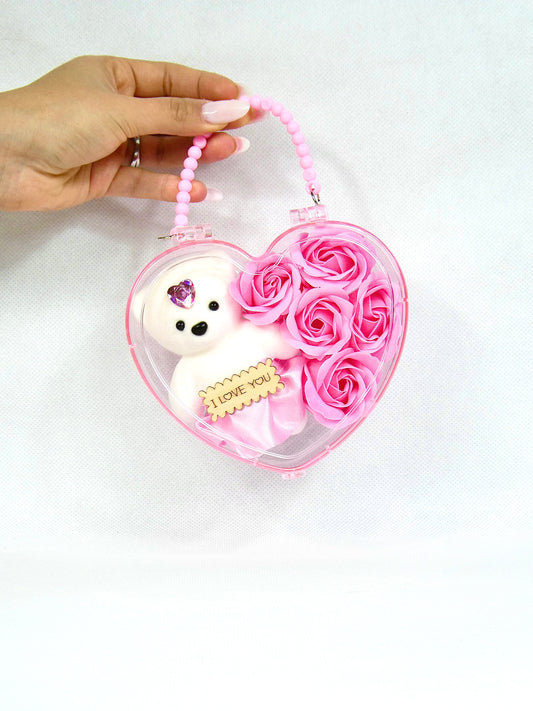 Inima cu Ursulet si Trandafiri Roz