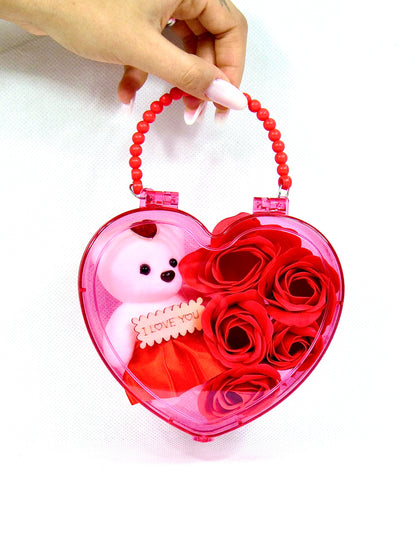 Inima cu Ursulet si Trandafiri Rosu