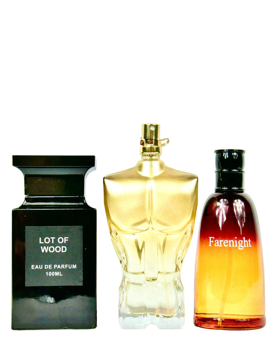 Set de 3 Parfumuri Premium – Lot of Wood, Homme Viril Doré si Farenight 